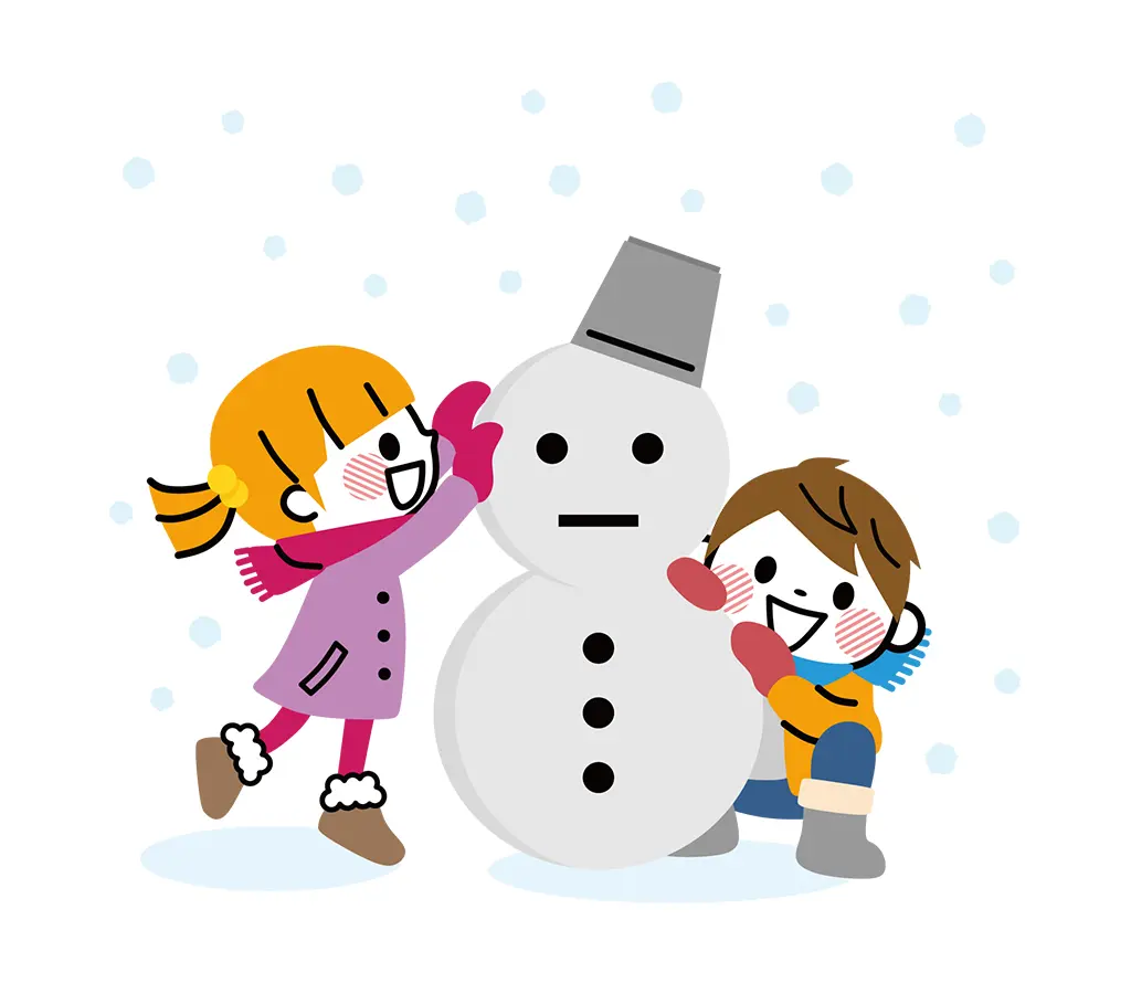 イラスト：雪だるまを作る子どもたち